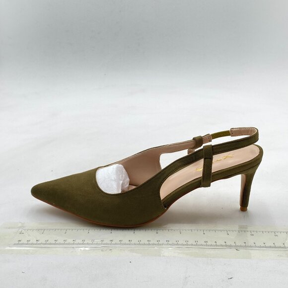 XYD Olive Suede Pointed Toe Slingback Pumps D'Orsay Stiletto Heels Sandals - Picture 1 of 7